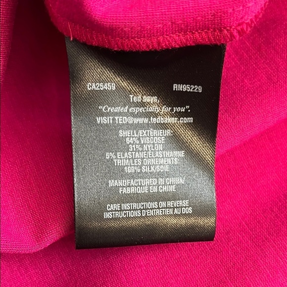 TED BAKER NWOT Fuchsia Fit and Flare Midi Dress Gold Hardware, Size 8 - Picture 11 of 12